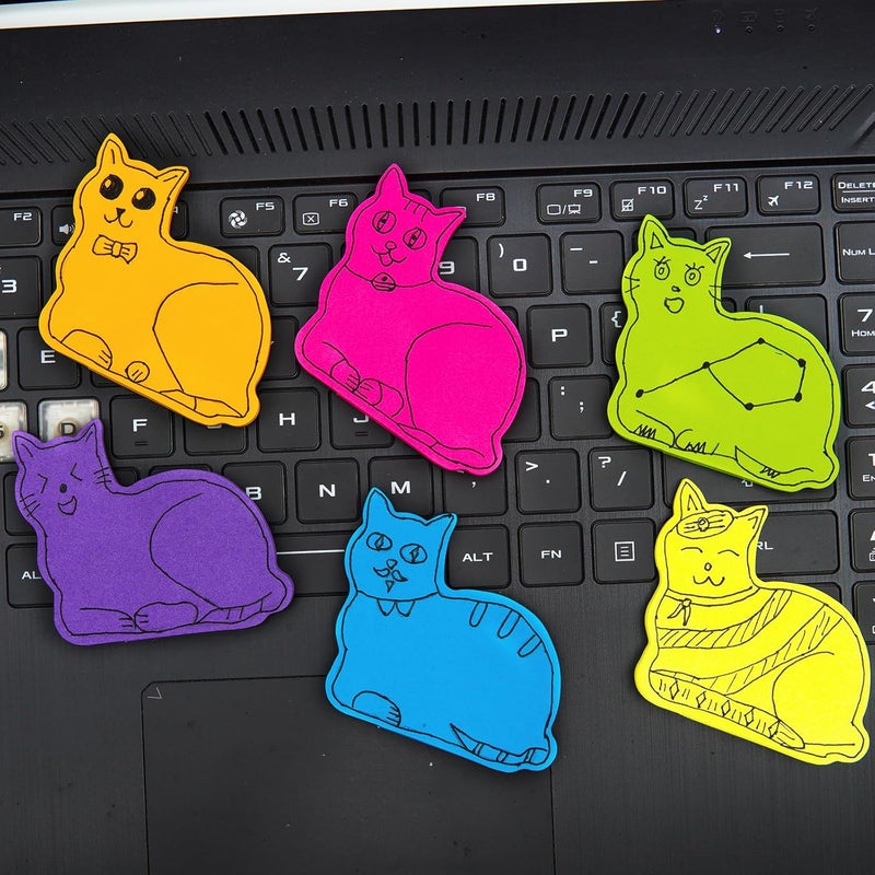 HSYMQ Cute Cat Sticky Notes, 6Pack 6 Bright Color Kawaii Sticky Notes for Cats Lover (6 Colors Shape 2) - Image 3